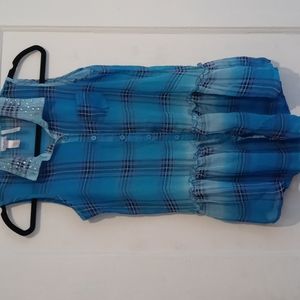 Love One Another - Justice - Sheer Blue Plaid Ruffled Top - Girls plaid shirt